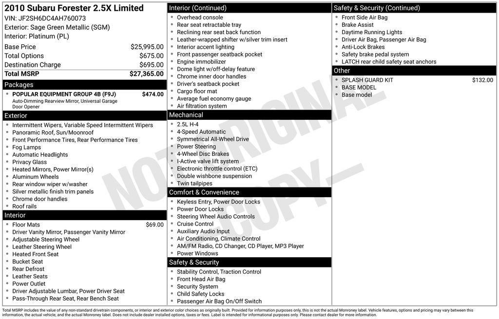 2010 Subaru Forester Base