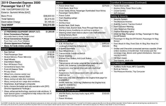 2019 Chevrolet Express Passenger 3500 LT
