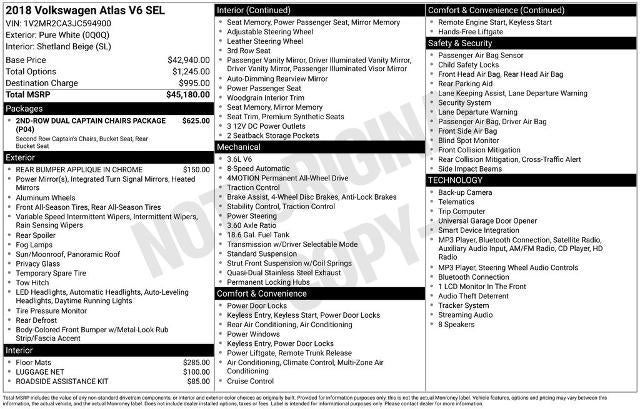 2018 Volkswagen Atlas 3.6L V6 SEL