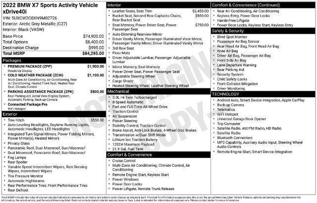 2022 BMW X7 Sports Activity Vehicle