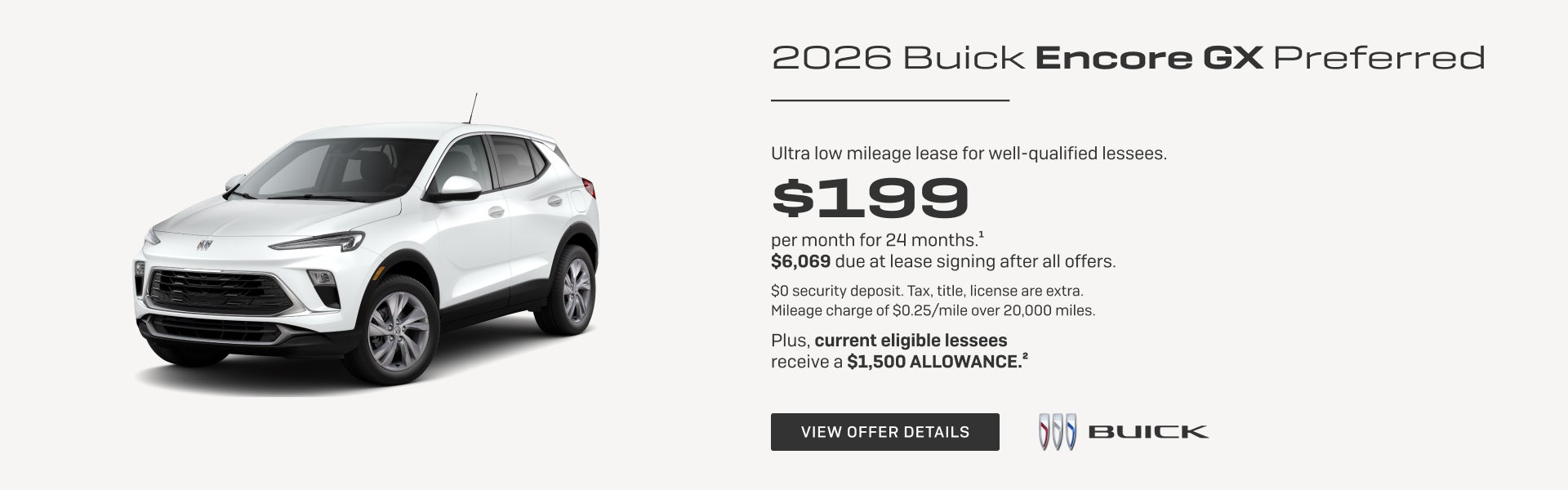 Ultra low mileage lease for well-qualified lessees.

$199 per month for 24 months1. 

$6,069 due ...